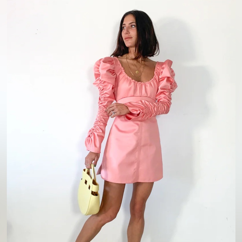 ELLERY Amiata Off-The-Shoulder Satin Mini Dress | NWT | size 2 | pink
